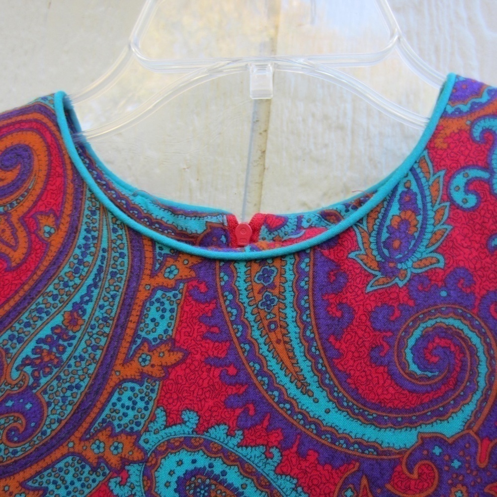 Vintage‎ Dress Womens Size 16 Red/Blue Paisley Zip Back Boho fairy beachy casual - Picture 2 of 14